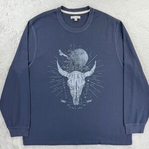 Frye &‎ Co Pullover Bull Skull Men's 3XL Gray Long Sleeve Waffle Knit American
